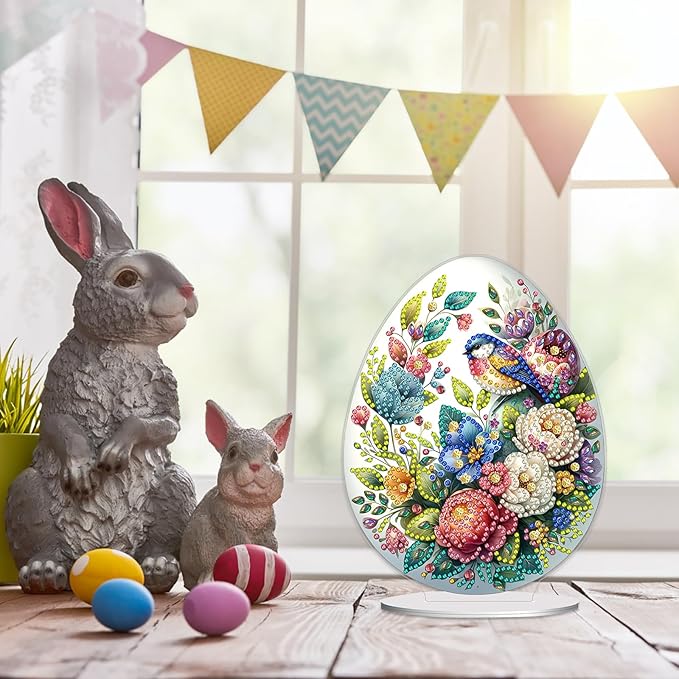 DIY Dot Diamond Desktop Easter Creative Ornaments Diamond Art Painting by Number Embroidery Arts and Crafts Easter for Home Office Garden Decoration (Single Side Dot Diamond)-#02-Easter Egg