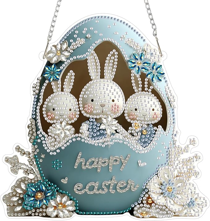 MAXBYE Easter Eggs Hanging Diamond Art Painting Kits for Adults Beginners, DIY 5D Special Shaped Crystal Painting Diamond Kits Hanging Ornament for Gift Home Wall Door Decor 8×12Inch
