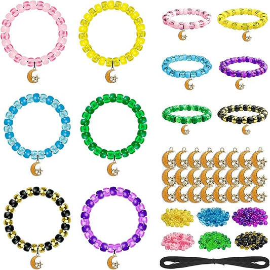 Cinrobiye 24 Set Ramadan Beaded Bracelet Kit DIY Eid Mubarak Jewelry Making Craft Set Moon Star Elastic Wristbands Islamic Holiday Party Favors Family Activity Gift