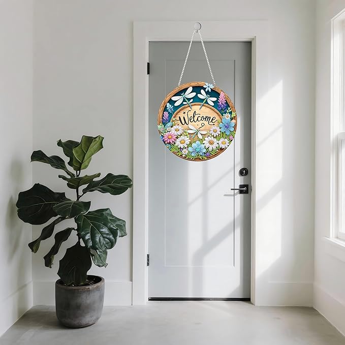 Diamond Art Kits for Adult Welcome Design Special Shape Acrylic Hanging Pendant Crystal Mosaic Home Wall Door Window Decor with Chain Handmade Gift