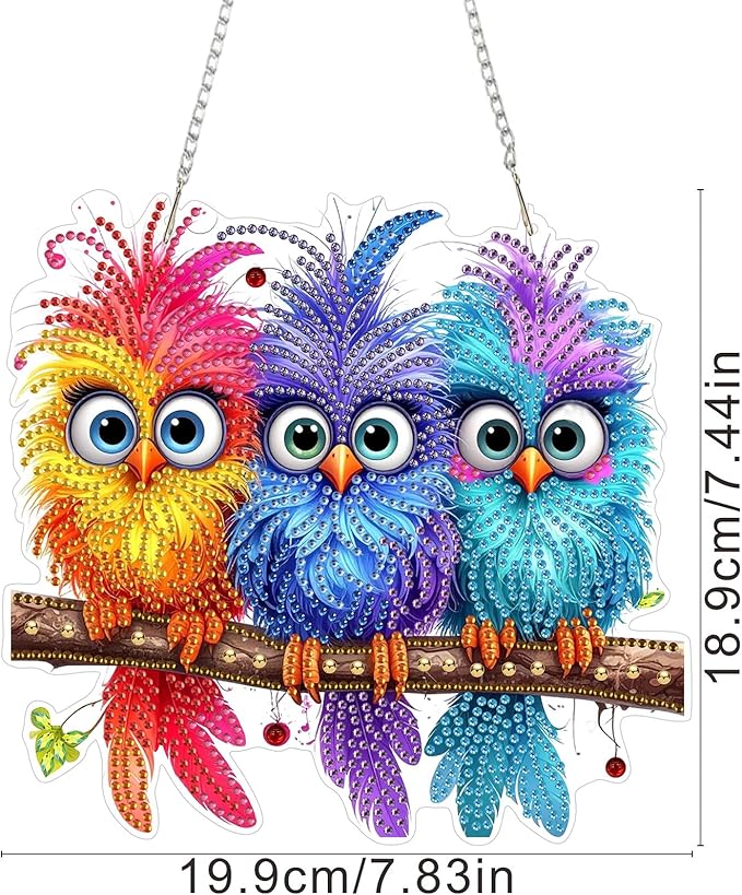 SENQAO Bird Diamond Art Hanging Kits for Adults Kids, Double Sided DIY Acrylic Diamond Art Painting Window Pendants Home Garden Wall Hanging Kits Hanging Ornament