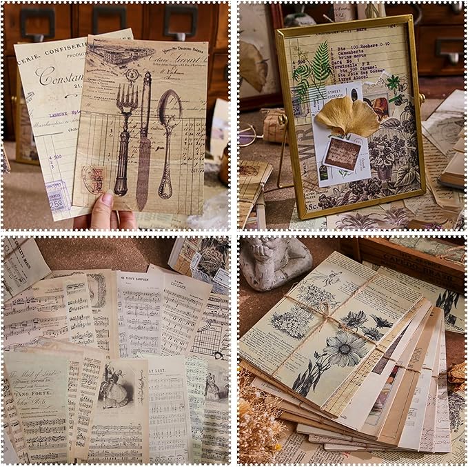 120Pcs Vintage Decor Scrapbook Paper Kit, Rice For Scrapbooking,Junk Journal Supplies, Decoupage paper,Card Making Supplies,And Cottage Core Room Decor DIY Mixed Media Collage Card