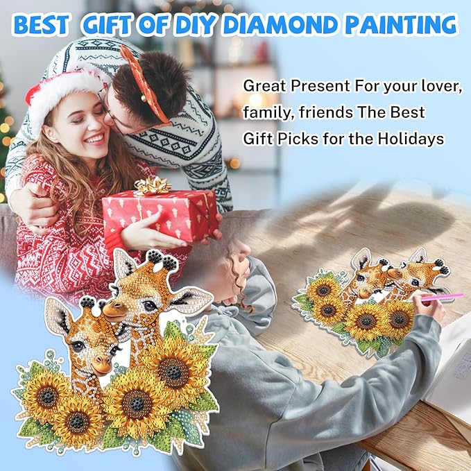 Bowetile Giraffe Hanging Diamond Art Painting Kits for Adults, 5D Sunflower Special Shape Diamond Art Kits, Crystal Rhinestones Diamond Gem Art Painting for Home Wall Decor, New Home Gifts