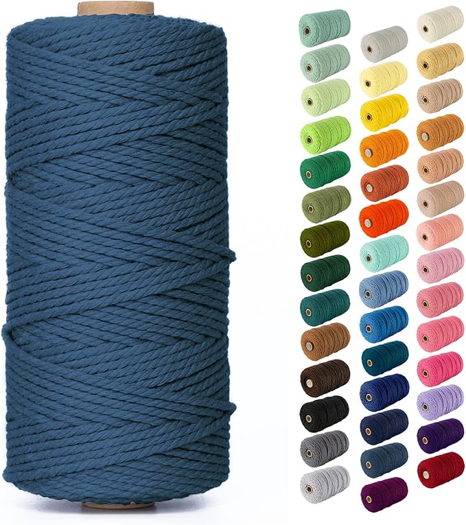 Nook Theory Macrame Cord - 3mm 109 Yards Cotton Rope, 4mm 5mm Yarn, String for Crafts, Perfect for Macrame Wall Hanging and Boho Decorations (Indigo)