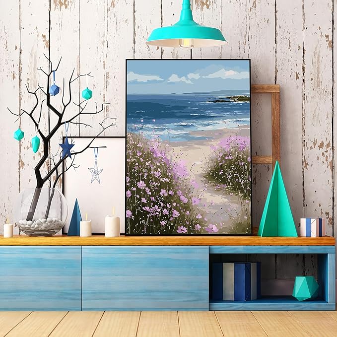 CHWGLFGG Paint by Numbers Kit for Adults Beginner, Beach Wildflower Adult Paint by Number Kits on Canvas, DIY Acrylic Oil Easy Painting by Numbers for Home Wall Decor 16X20 inch (Without Frame)
