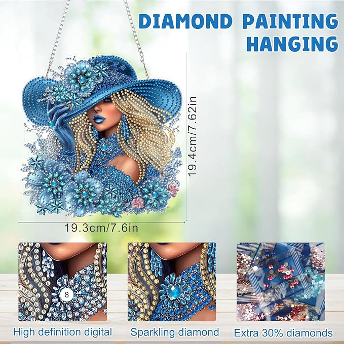 MAXBYE Petty Lady Diamond Art Kits for Adults Hanging Ornament, DIY Special Crystal Diamond Painting kit, Double Sided Painting Kits for Beginners Gift Wall Home Decoration 8×8 Inch