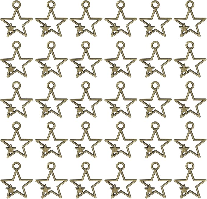 uxcell 100Pcs Alloy Open Bezel Pendants, Star Open Back Hollow Frame Pendant Geometric for Resin Jewelry Making Earrings Necklace Bracelet DIY, Ancient Bronze