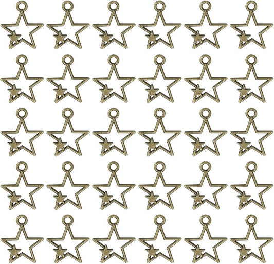 uxcell 100Pcs Alloy Open Bezel Pendants, Star Open Back Hollow Frame Pendant Geometric for Resin Jewelry Making Earrings Necklace Bracelet DIY, Ancient Bronze