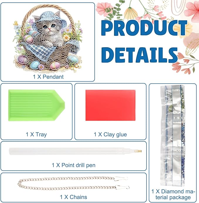 DOMROM Cat Diamond Art Hanging Kits for Adults, Easter Special Shaped Crystal Diamond Painting Cat Pendant, DIY Diamond Art Suncatchers Animal for Home Garden Wall Decor Gift