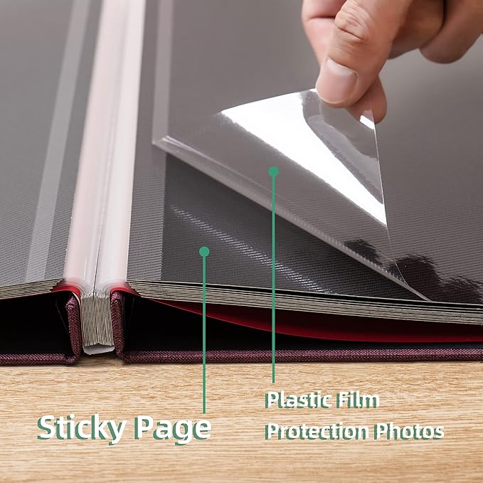 Large Photo Album Self Adhesive for 4x6 8x10 Magnetic Scrapbook Album DIY 60 Black Sticky Pages Linen Cover Photo Album(Purple)
