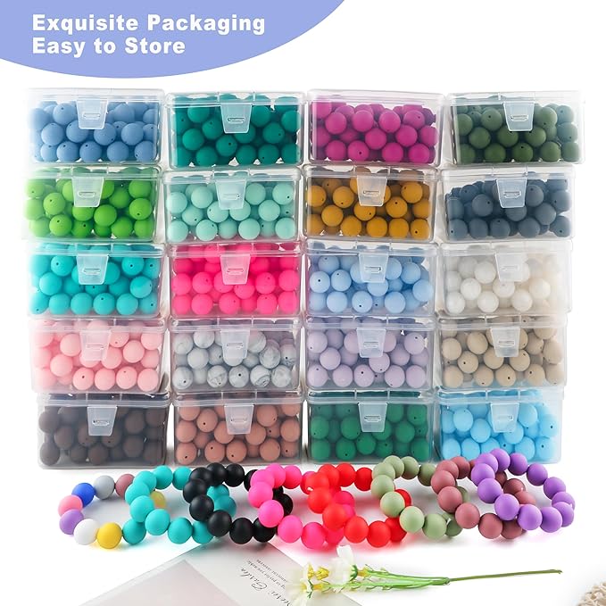 65Pcs 19mm Silicone Beads for Keychain Making Bracelet Necklace, Bulk Round Silicone Beads for Pens（Metall White）