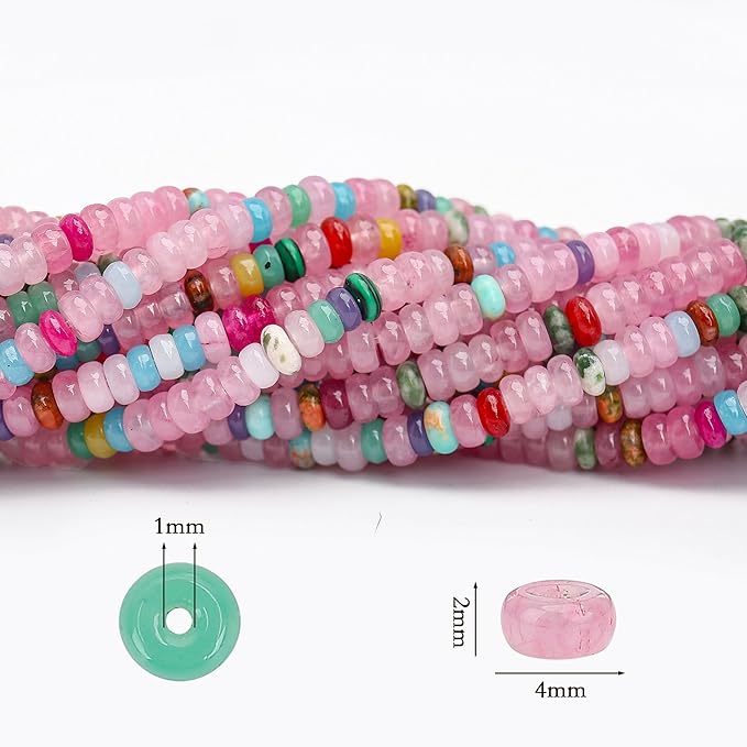 2 Strands (300PCs) Mix Color Rondelle Beads, 2 * 4mm Gemstone Loose Spacer Abacus Disk Beads for DIY Bracelet Necklace Earrings Jewelry Making, Craft Supplies Beading Kit (Type 2)