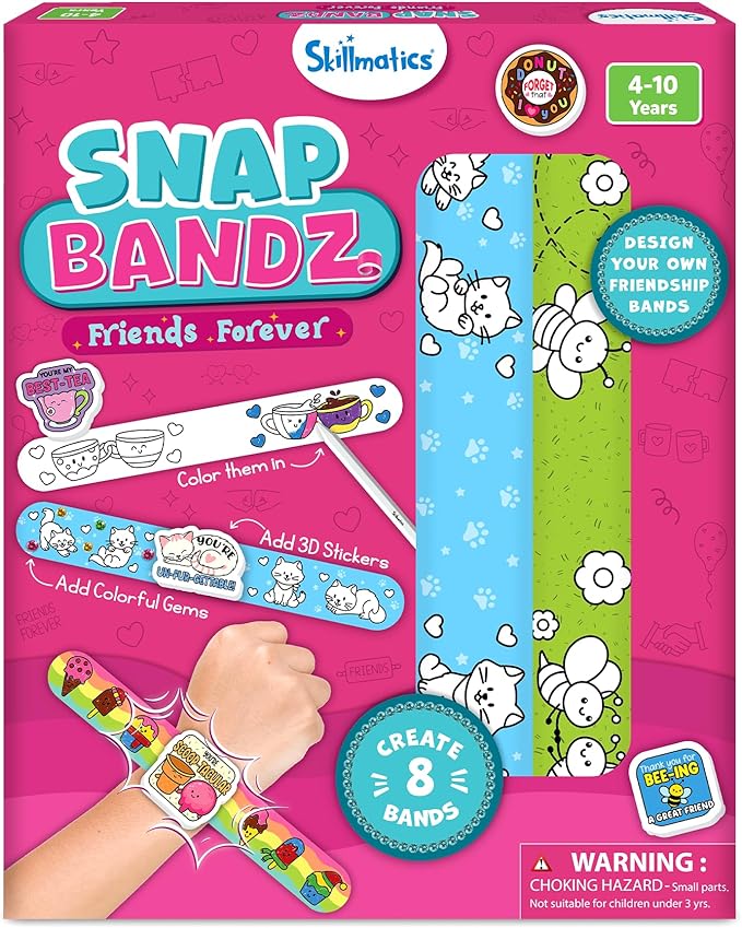 skillmatics craft activity - snap bandz, friendship bands, diy jewelry art & craft activity, mess-free, creative kit, 8 bands (8.6"), gifts for girls & boys ages 4, 5, 6, 7, 8, 9, 10
