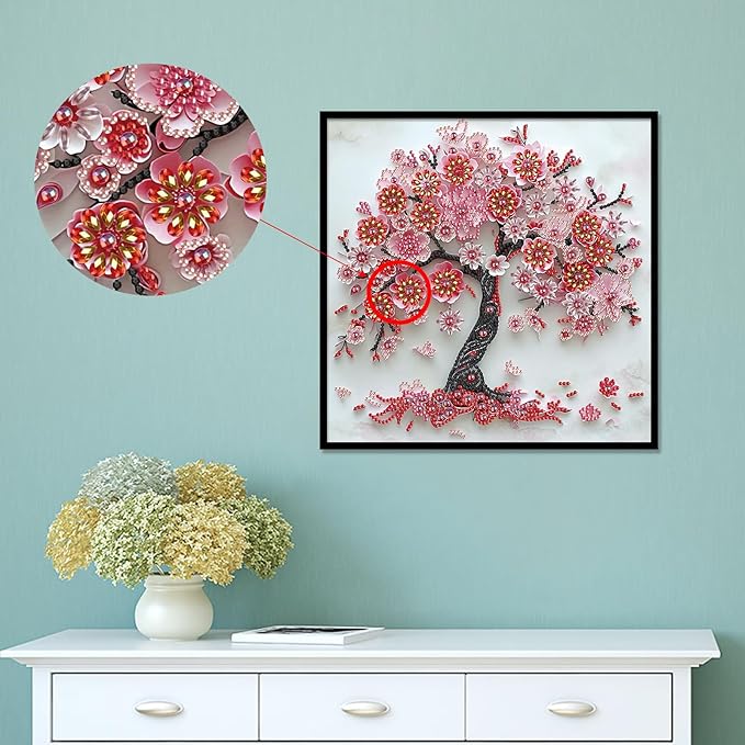 LazyFold Diamond Painting Art Kit, DIY Sakura Tree 5D Special Shape Crystal Diamond Partial Diamond Painting Mosaic Making Craft, Suitable for Home Wall Decor Art Gift(12x12in)