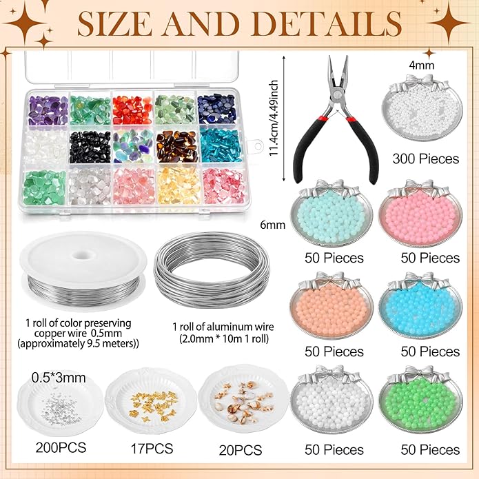 Jewelry Making Kit for Bracelet Necklace Arm Cuff Earring DIY Supplies, Butterfly Bee Charm Beads Fake Pearl Metal Wire