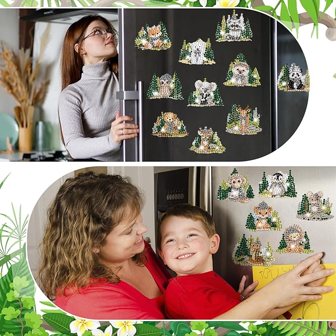 Xuhal 30 Pcs Forest Animal Diamond Painting Magnets Wildlife Diamond Art Magnets Kits for Adults 5D Rhinestone Zoo Woodland Wild Animal Refrigerator Magnetic Stickers for DIY Craft Fridge Gifts