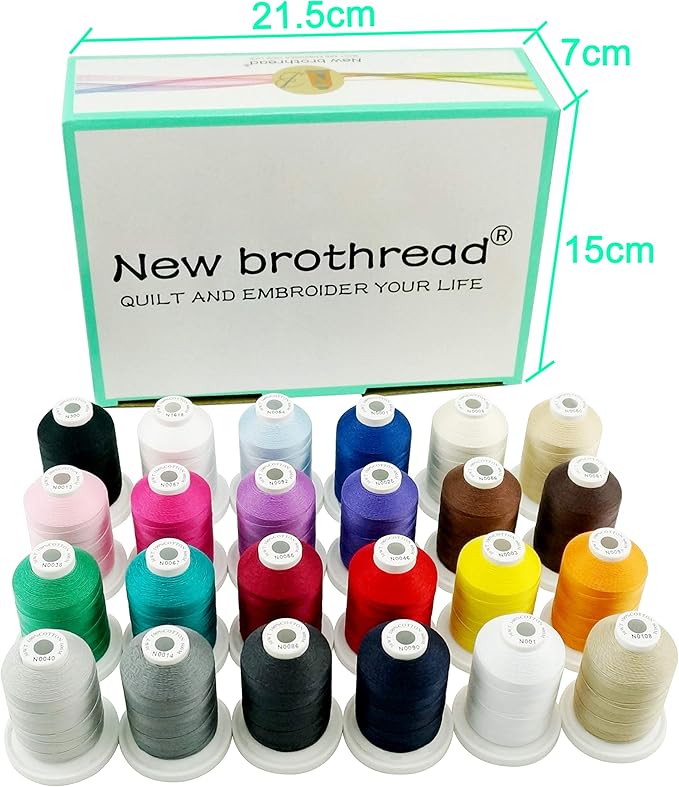 New brothread - 18 Options - Multi-Purpose 100% Mercerized Cotton Threads 50S/3 600M(660Y) Each Spool for Quilting, Serger, Sewing and Embroidery - 24 Basic Colors