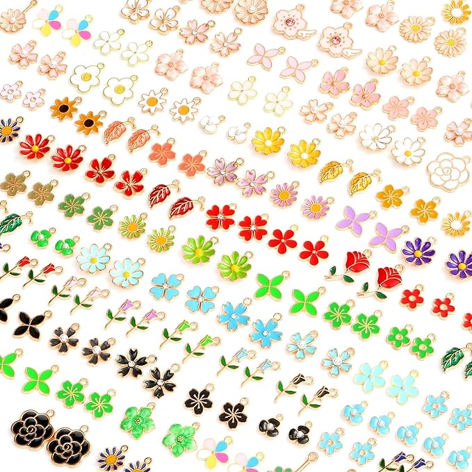 150 Pcs Flower Charms for Jewelry Making(75 Pairs), Assorted Wholesale Mixed Bulk Metal Earring Charms for DIY Necklace Bracelet Earring Jewelry Making and Crafting