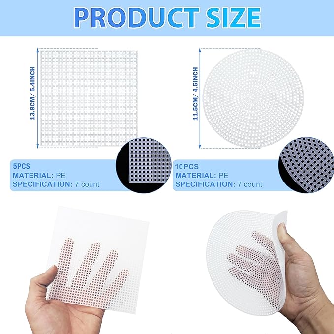 Allazone 45 PCS Mesh Plastic Canvas Sheets Kit, 3 Shape Clear Plastic Canvas, 12 Color Acrylic Yarn for DIY Crafts Embroidery Cross Stitch, Acrylic Yarn Crafting, Knit and Crochet Projects