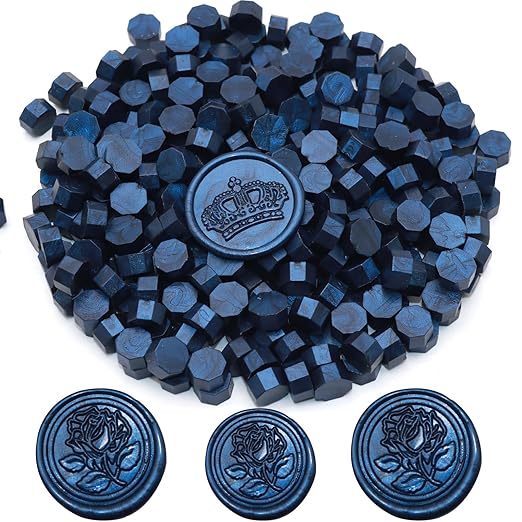 250pcs Wax Seal Beads Navy Blue, Andotopee Premium Sealing Wax Beads for Stamp Seals, Octagon Seal Stamp Pellets Refill Pack for Wedding Invitation, Letter Envelope, Scrapbook DIY Crafts