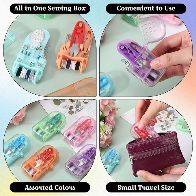 Solsew 10 Pieces Mini Travel Sewing Kit Bulk Portable Small Emergency Sewing Kit Mini Sewing Box for Traveler Hotel Charity Homeless Christmas Stocking Stuffer Gift