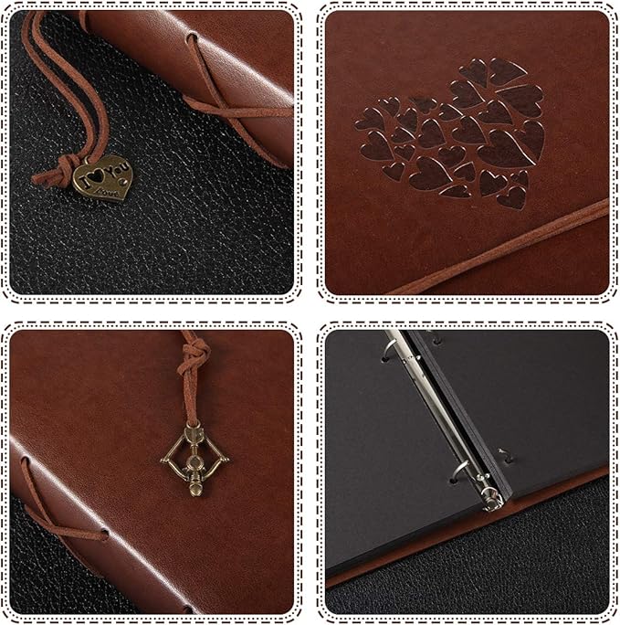 ThxMadam Leather Scrapbook Album 60 Pages Vintage Love Photo Album,8.7 * 7.1 Inch Scrapbook for Couples-DIY Memory Book,Birthday/Wedding Guest Book Gift for Anniversary Mother's Day