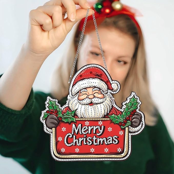 Pavemlo Hanging Diamond Art Kits for Adults Santa Claus – 8x8 Inch Double-Sided Acrylic Board DIY Crystal Diamond Suncatcher Pendant, Sparkling Home Wall or Window Decoration Handmade Gift