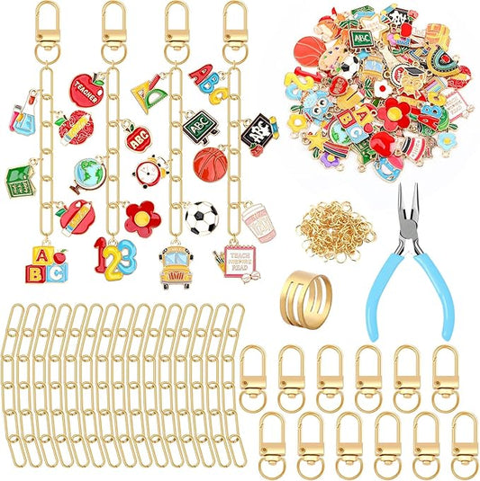 AUGSUN 189 Pcs Teacher Keychain Making Kit Teacher Keychain Craft Supply Kit Teacher Appreciation Gift Teacher’s Day Accessories for Back to School Graduation Thank You Gifts