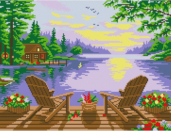 Zhenqing Leisure Time Printed Cross Stitch Kit - 11CT 38x48cm with Threads, Needle & Pattern, No Hoop Needed for Beginners (65837)