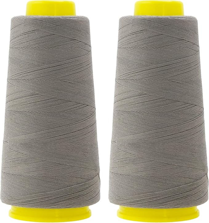 Mandala Crafts Gray Thread Cones for Machine and Hand Quilting - 2400 Yds 50 WT Multiple Purpose Mercerized 100% Cotton Threads for Sewing Machine Serger Embroidery
