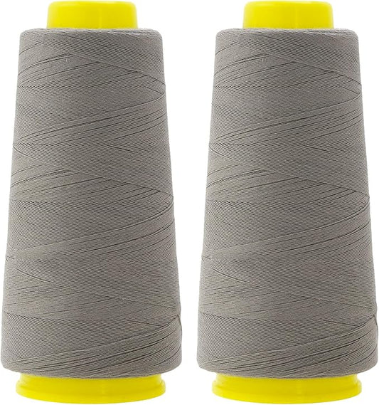Mandala Crafts Gray Thread Cones for Machine and Hand Quilting - 2400 Yds 50 WT Multiple Purpose Mercerized 100% Cotton Threads for Sewing Machine Serger Embroidery