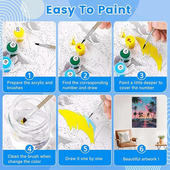 KYOQFVN Sunset Road Paint by Numbers for Adults Beginner, Street Adult Paint by Number Kits on Canvas, DIY Oil Painting Kits for Home Wall Decor 16X20 inch (Without Frame)