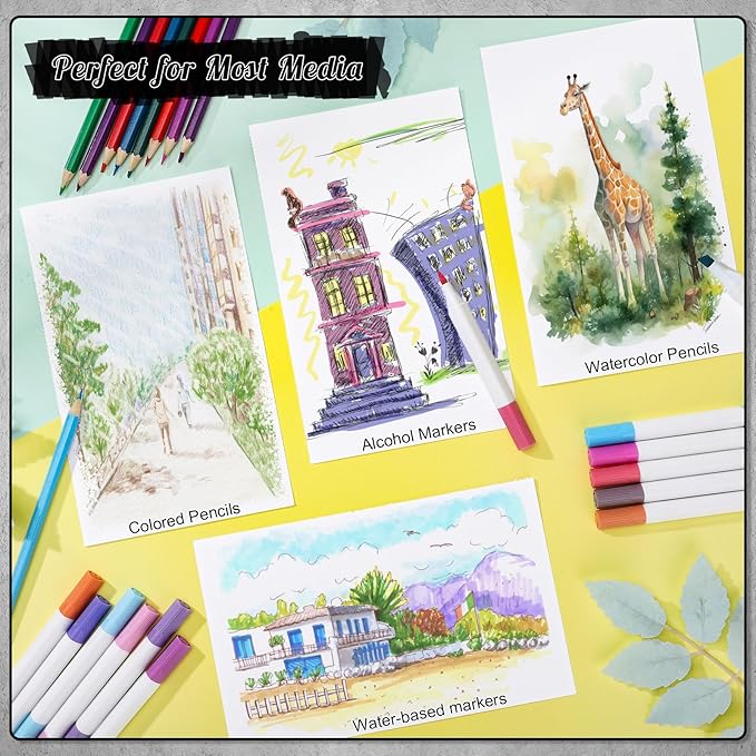 50 Sheets Hardcover Marker Paper Pad, 5.5x8.5in Alcohol Marker Paper Sketch Pad, 73lb/120gsm Heavyweight Spiral Sketch Book, Painting Coloring Drawing Book for Beginners Artists Ideal Gift