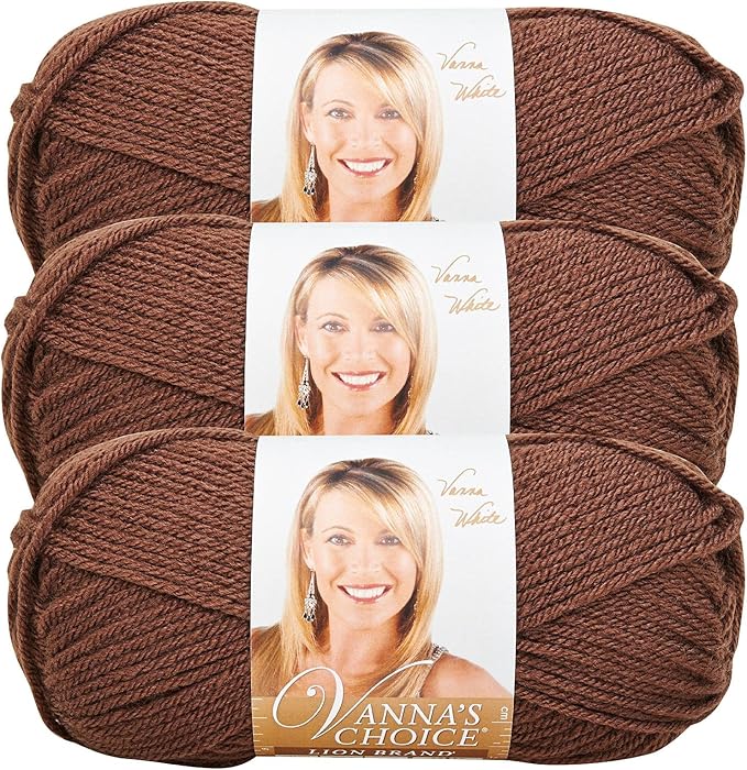 Lion Brand Yarn, Vanna's Choice Worsted Weight Yarn for Knitting, Crochet and Crafts, Chocolate, 3 Pack, Soft Acrylic Fiber for Scarves, Hats and Blankets