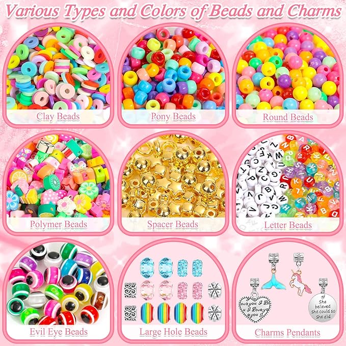 paxcoo 2435pcs bracelet making kit including all kinds of beads for jewelry making, friendship bracelets, necklaces, beading, gifts and diy crafts