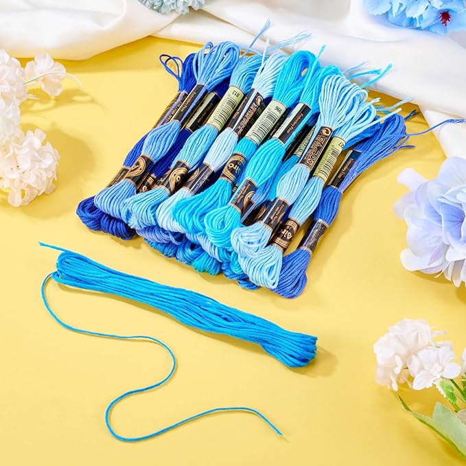 FASHEWELRY 183 Yards Polyester Embroidery Floss Blue Crewel Cross Stitch Threads 1mm 6-Ply Embroidery Thread Bulk for Sewing Bracelet Making Knitting Art Crafts Supply