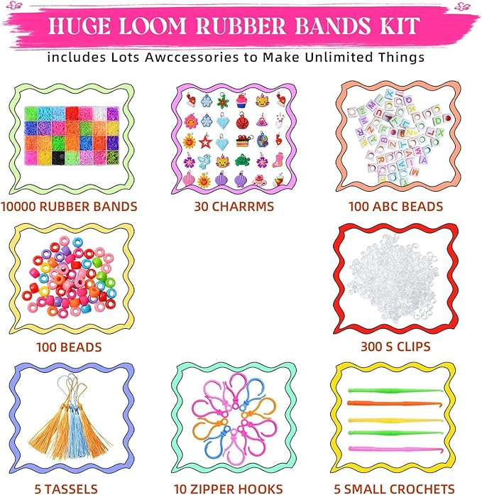 DDCOWP 11000+ Rubber Band Bracelet Kit, Loom Bracelet kit，DIY Bracelet Making kit，Loom Bead Bracelet kit,28 Colors,Best Gifts for Birthday and Christmas with