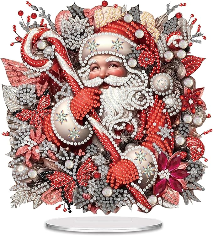 NEGEKFKX Santa Claus Tabletop Ornament DIY Diamonds Art Painting kit,Christmas Desktop Diamonds Painting Kit for Adult,Acrylic Diamonds Painting Board Kit Ornament, Special Crystal Diamond