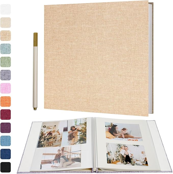Vienrose Large Photo Album Self Adhesive for 4x6 5x7 8x10 Pictures Scrapbook Album DIY Scrap Book 40 Sticky Pages with A Metallic Pen Khaki
