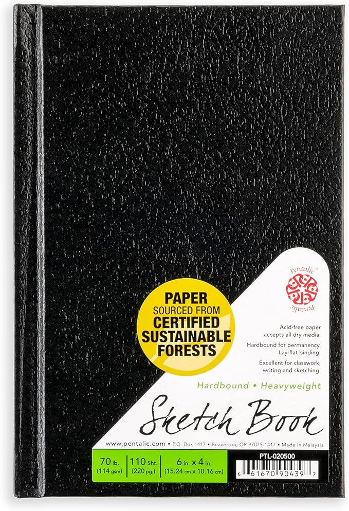 Pentalic - 4"x 6" Hardbound Sketchbook, 110 Sheets, Black