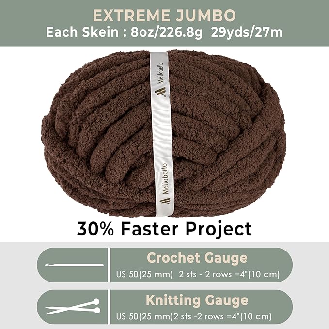 Jumbo Chenille Chunky Yarn for Crocheting - Super Bulky Fluffy Chunky Yarn for Hand Knitting - Extra Thick Soft Blanket Big Yarn 12 Jumbo Pack (27yds,8 oz Each Skein)