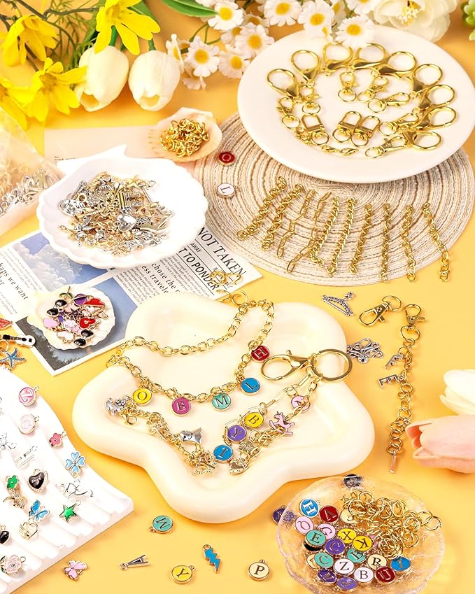 FIVEIZERO 359Pcs Charms Lip Gloss Keychain Making Kit, Charm Making Kit, Bag Charm Kit, Keychain Clips, Lobster Clasps, Jump Rings, Extender Chain & Tools, Keychain Charms for DIY and Jewelry Making