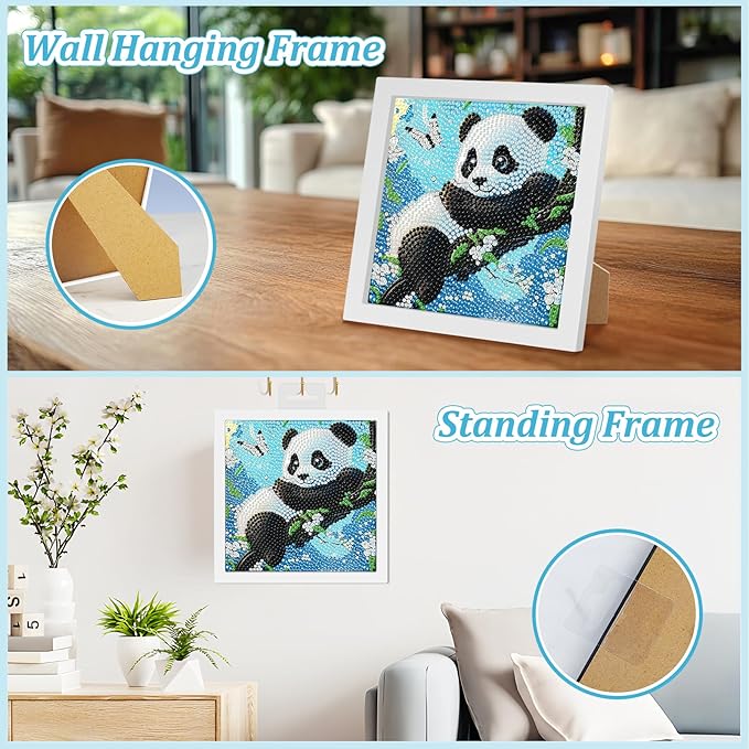 SENQAO Panda Diamond Art Kit for Adults with Frame Art and Crafts for Adults Ages 6-8 -10-12 Easy to DIY Diamond Art for Adults and Adult Beginners Home Wall Decoration 7.1x7.1inch