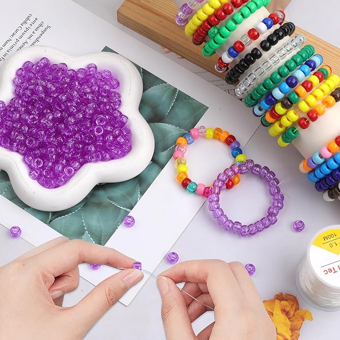 Plastic Pony Beads, 1000 Pcs, 6x9mm, for Bracelet, Hair Braiding, Friendship Bracelets, Jewelry Making (Purple Glitter)