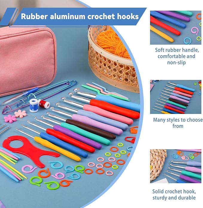 IMZAY 120Pcs Crochet Hooks Set for Beginners, Complete Crochet Kit with Case, Ergonomic Knitting Needle, Stitch Markers, Yarn Needles & Knitting Accessories for Crochet Lovers