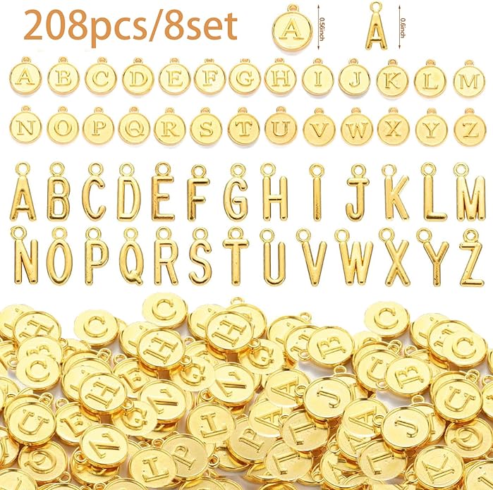 208Pcs/8 Sets Silver Letter Charms A-Z Alphabet Metal Initial Charms kit for Jewelry Making DIY Bracelets Necklaces and keychain making
