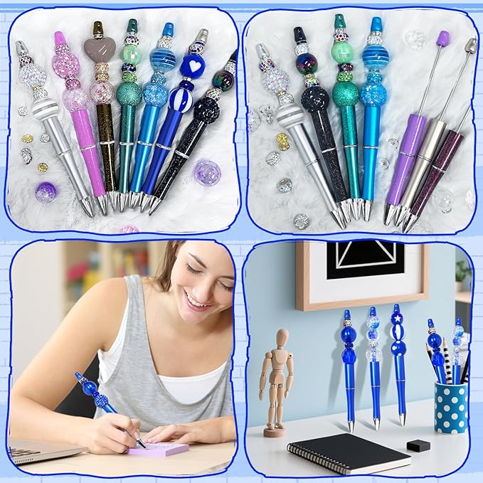 163 Pcs Pen Beads for Beadable Pens: Bubblegum Beads for Pen Making Bulk with Spacer Bead Rhinestone Bead (Royal Blue)
