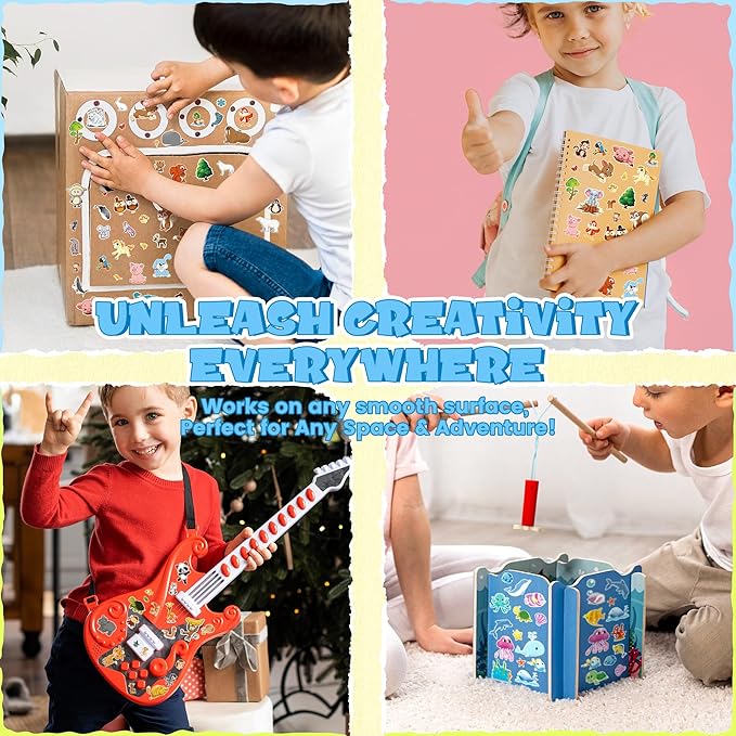 sinceroduct stickers for kids, 1300+ cute animals water bottle sticker, 8 sheets of children stickers with different theme scrapbooking for classroom, christmas day, crafts, party favors, decorations