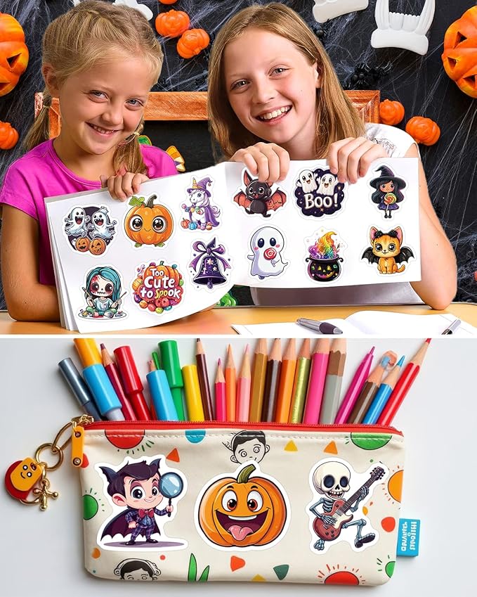 jcfire halloween stickers for kids, 100 pcs halloween party favors, waterproof cute vinyl stickers for water bottle crafts, party decorations supplies, goodie bags stuffers kids gift toys games treats