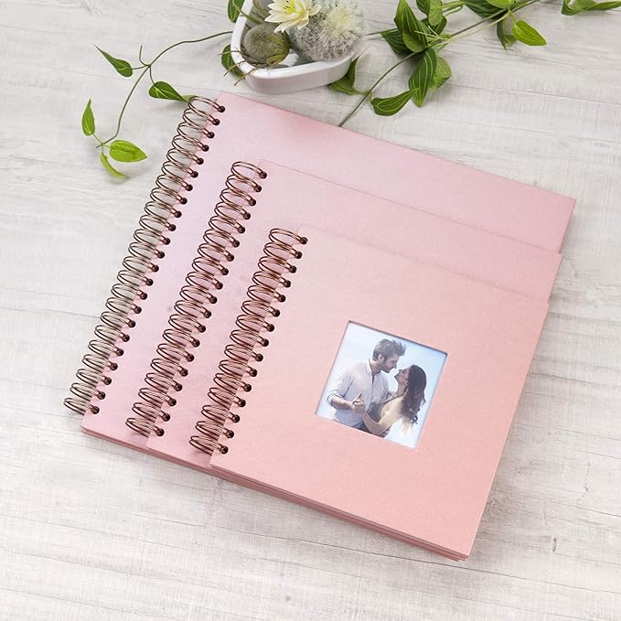 12 x 12 Inch Large DIY Scrapbook Photo Album with Window Design Cover 80 Pages Craft Paper Memory Book for Weeding Anniversary Travel and Baby (Pink)